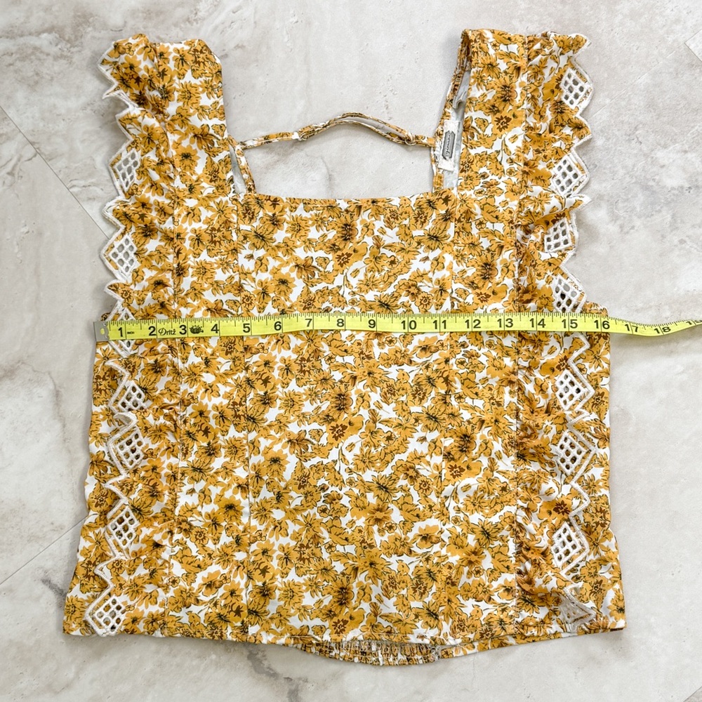 Gimmicks Floral Tie Back Top Women’s Medium Boho Western Cottagecore Lace Trim - Picture 3 of 7